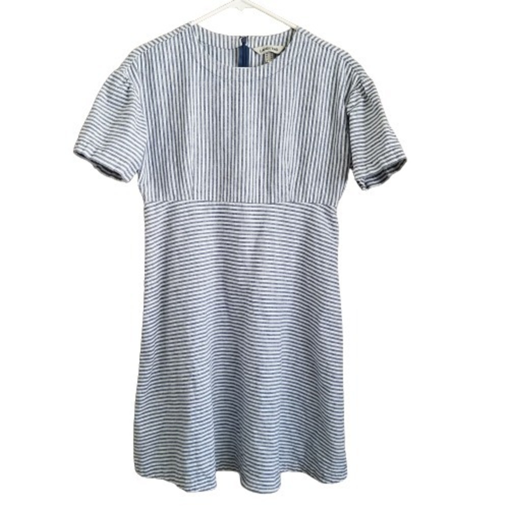 Lands' End Women Blue Striped Linen Cotton Nautical Dress 6 US Coastal Preppy